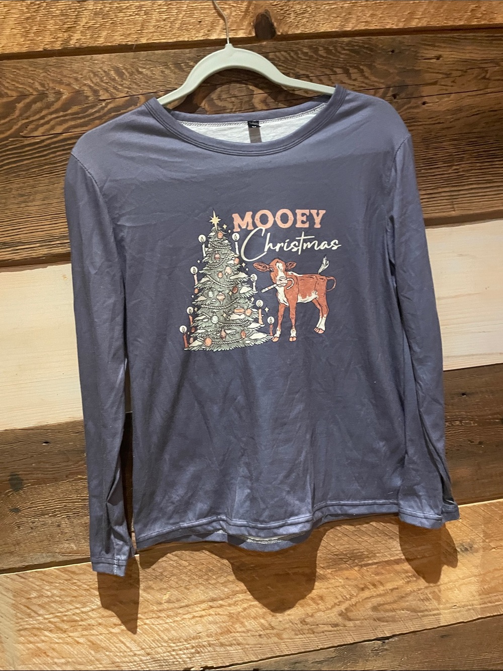 Kids 'Mooey Christmas' Long-Sleeve Tee - Slate Blue